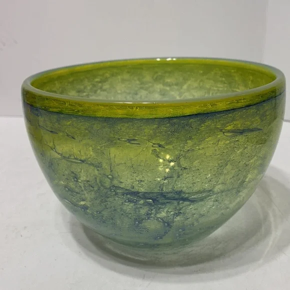 Bubbly bowl blue and yellow green appears handmade Art